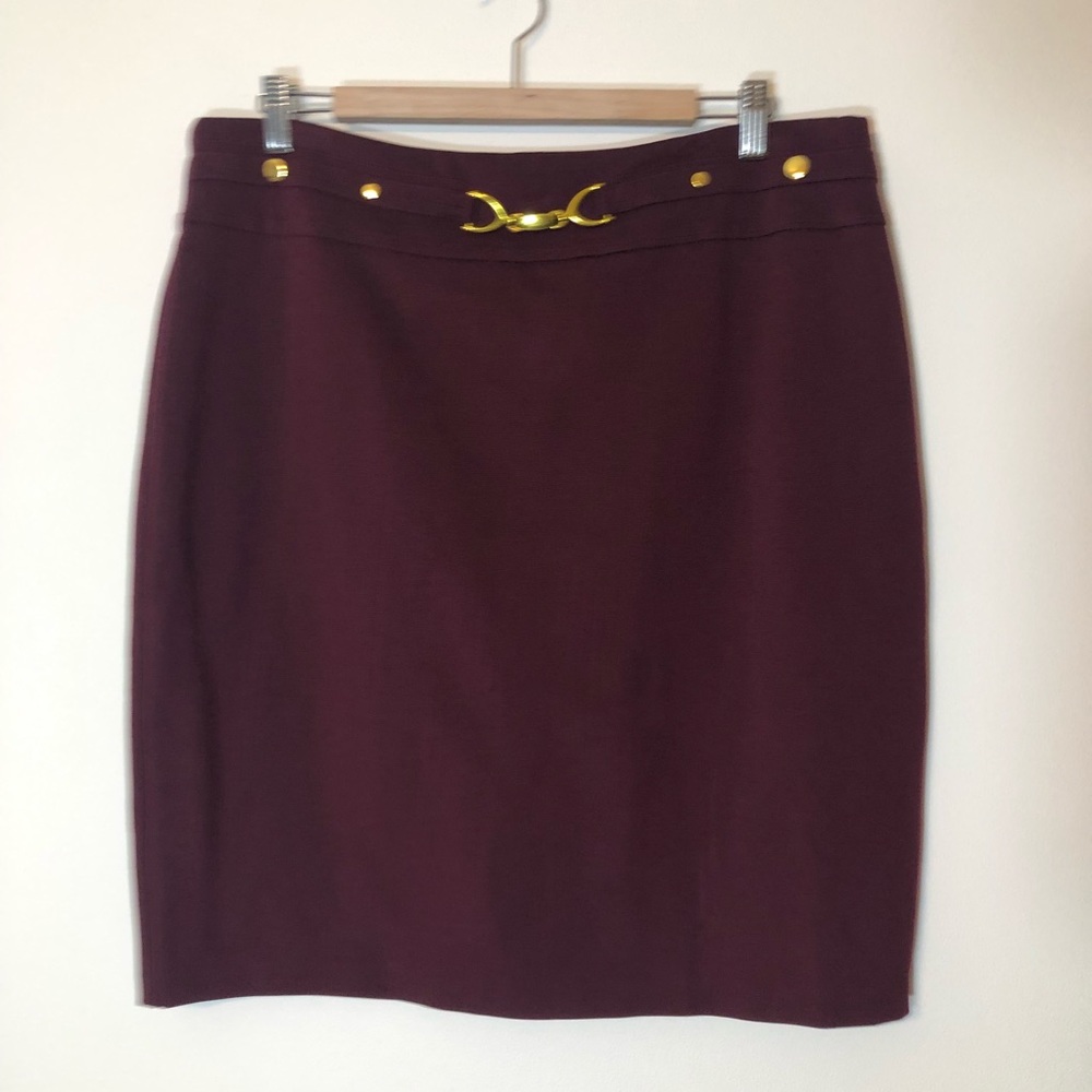 Soho Apparel Limited Maroon Skirt With Gold Colored Embellishments On Wa…